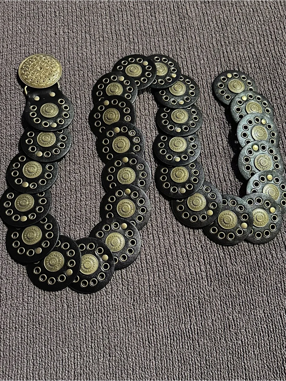 Women’s Vintage Inspired Black/Gold Wide Studded Adjustable Buckle Belt Bohemian